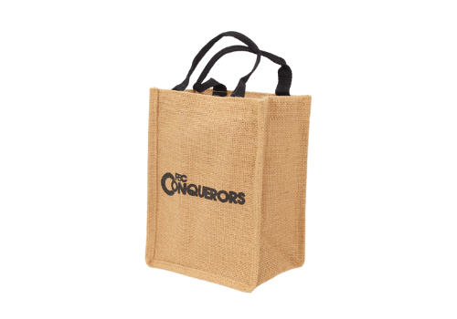 FEC conquerors logo brown jute bag with PP webbing handles | FEC conquerors logo sur Sacs en jute brun a sangles PP