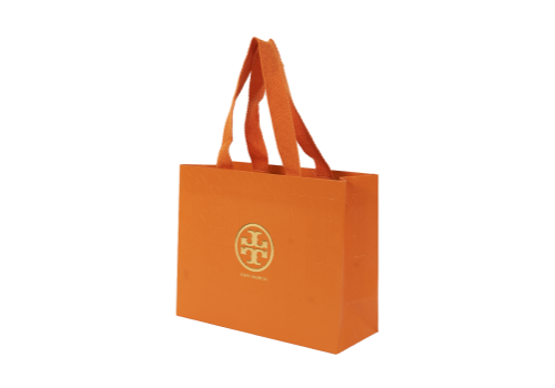 Luxury paper bags orange with PP webbing handles | Sacs de luxe avec anses PP